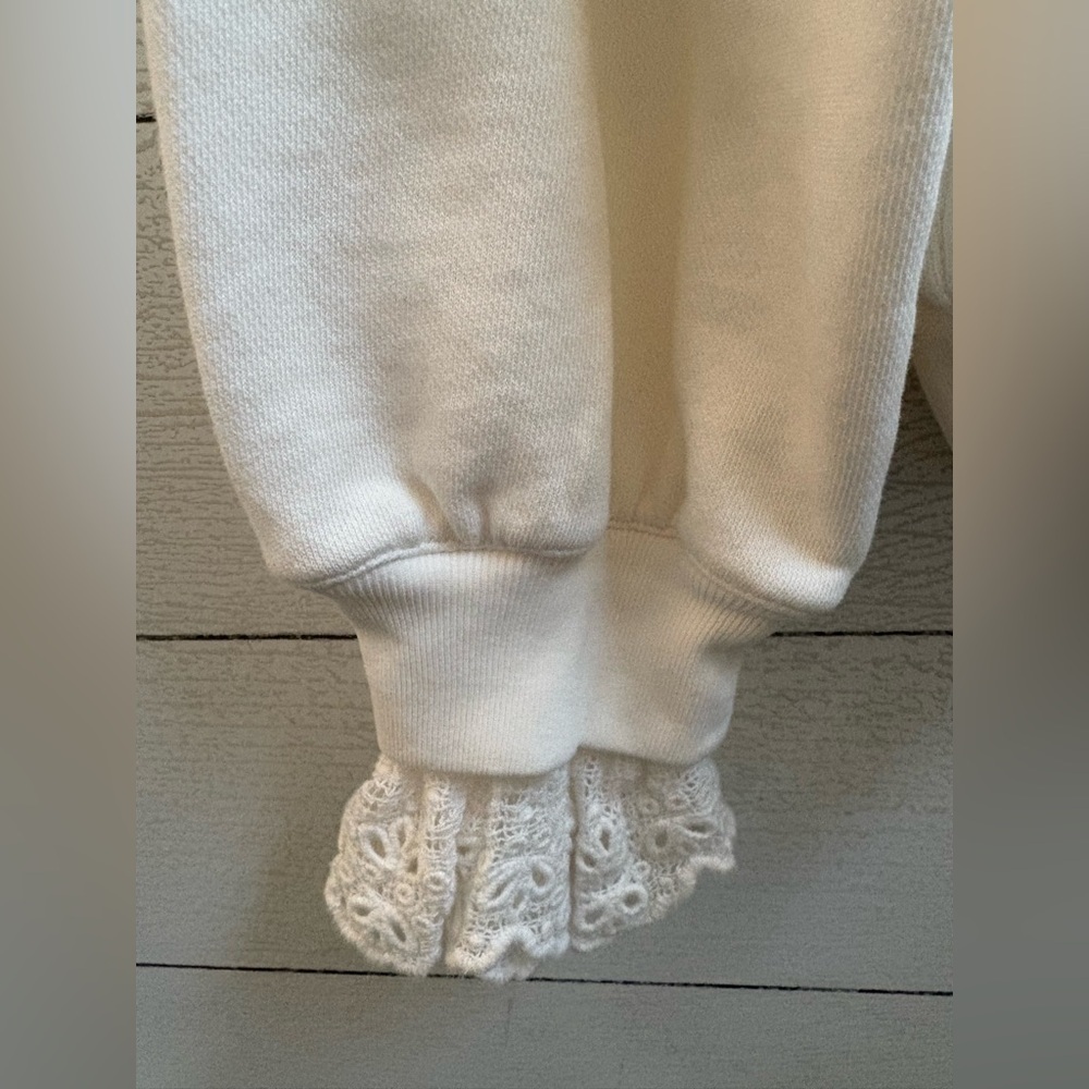 J.Crew Ivory Lace Collar Crewneck Sweatshirt | Size L, 100% Cotton - Picture 5 of 14